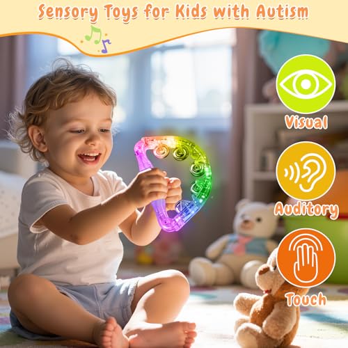 Aywewii LED Tambourines 2 Pack - Light Up Toys Musical Instruments for Kids & Adults, Autism Sensory Products, Birthday Gifts for Boys & Girls, Glow in the Dark Party Supplies (4 Colors Random)