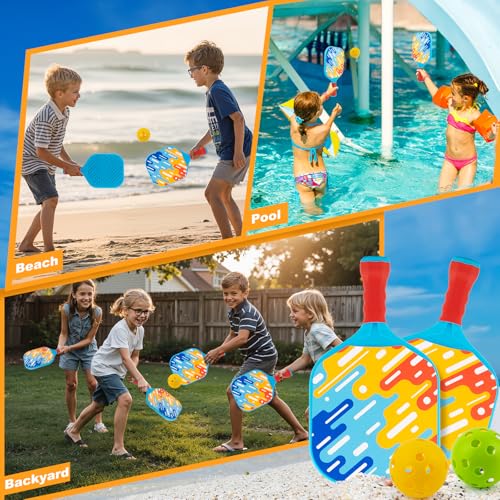 Outdoor Toys for Kids Pickleball Paddles - Outside Beach Yard Games Toy for Kid Ages 4-5-6-7-8-12 Year Old Boys & Girls Gifts, Balls Set of 2, Lightweight & Durable Grip for Small Hands, Beginner