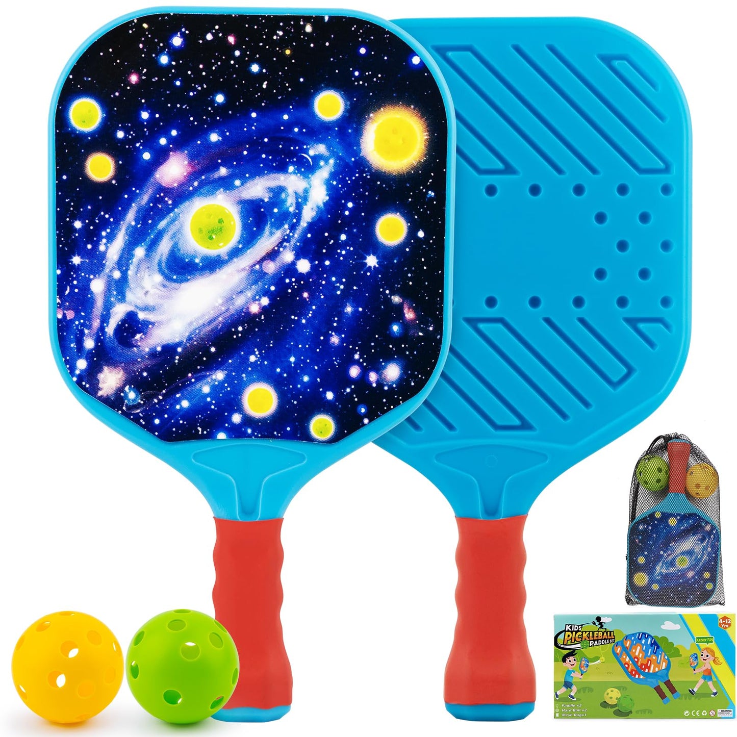 Outdoor Toys for Kids Pickleball Paddles - Outside Beach Yard Games Toy for Kid Ages 4-5-6-7-8-12 Year Old Boys & Girls Gifts, Balls Set of 2, Lightweight & Durable Grip for Small Hands, Beginne