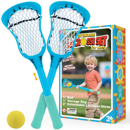Outdoor Toys Adjustable Kid Lacrosse Stick Set Ball - Toddler Outside Beach Pool Yard Game & Toy for Ages 3+ 4 5 6 7 8 Year Old Boy & Girl Gift for Kids, with Lightweight Easy-Catch & Full Size Basket