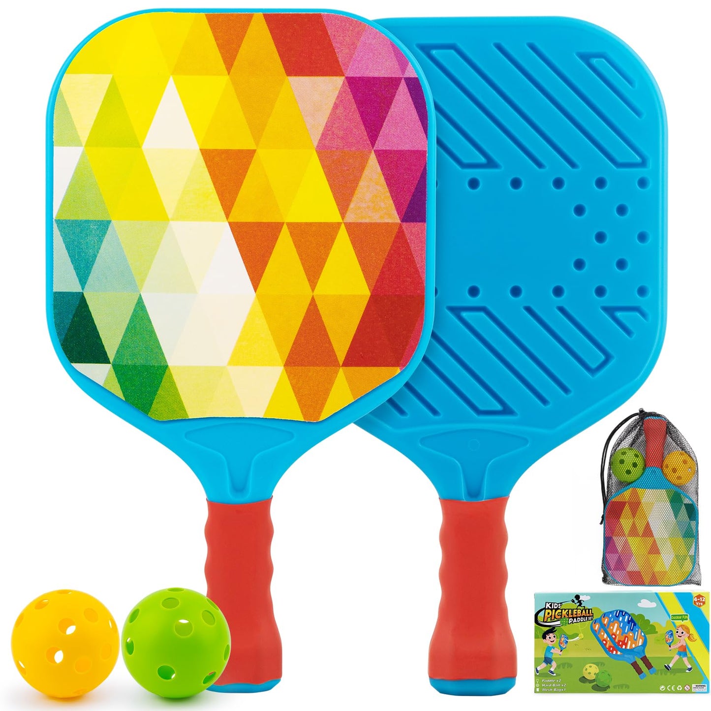 Outdoor Toys for Kids Pickleball Paddles - Outside Beach Yard Games Toy for Kid Ages 4-5-6-7-8-12 Year Old Boys & Girls Gifts, Balls Set of 2, Lightweight & Durable Grip for Small Hands, Beginner