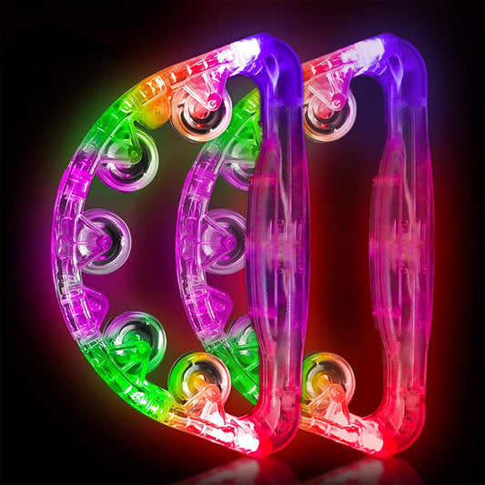 Aywewii LED Tambourines 2 Pack - Light Up Toys Musical Instruments for Kids & Adults, Autism Sensory Products, Birthday Gifts for Boys & Girls, Glow in the Dark Party Supplies (4 Colors Random)