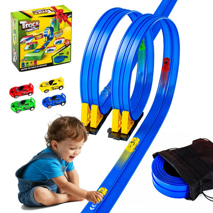 Flex Tracks 16.4 Ft Flexible Race Track for Kids Portable DIY Roll-Up Race Car Track Compatible with Diecast 1/64th Cars Birthday Gifts Easter Basket Stuffers for Kids for Boys Girls Ages 3+