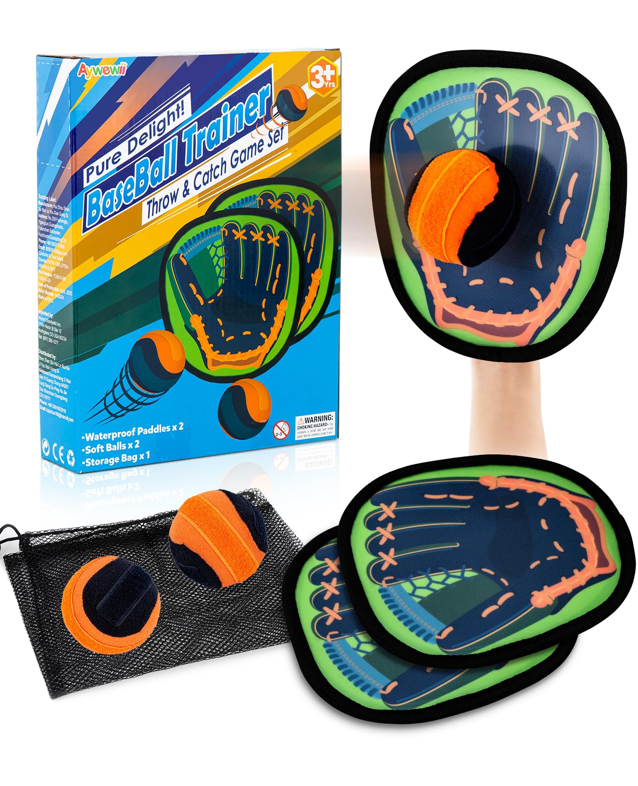 Toss and Catch Ball Game - Baseball Glove Style - Outdoor & Indoor Sports Toys for Toddler & Kids - Great Outside Games for Yard, Lawn, Beach, Pool - Toys & Gifts for 3 4 5 6-8 Year Old Boys Girls