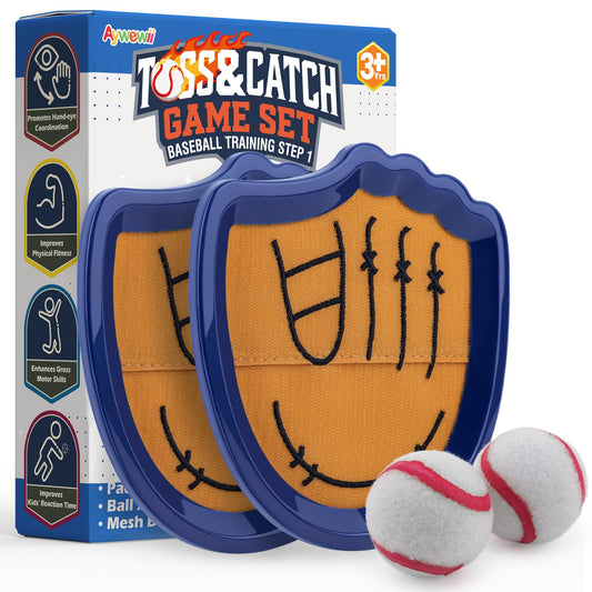 Aywewii Toss and Catch Ball Set Beginner Baseball Training Gloves Beach/Pool Toys Outdoor/Backyard Games for Toddlers and Kids Ages 3-8 Fun Gift for Boys and Girls (Dark Blue, 2 Paddles & 2 Balls)