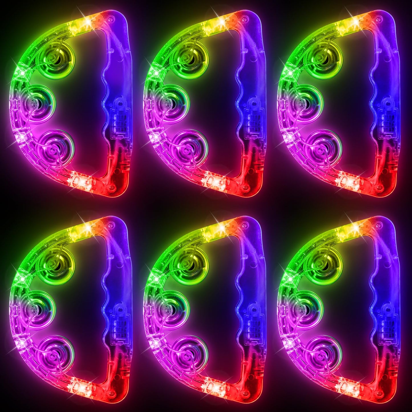 Aywewii LED Tambourines 6 Pack - Glow in The Dark Party Supplies, Light Up Toys Musical Instruments for Kids & Adults, Autism Sensory Toys, Birthday Gifts for Boys & Girls