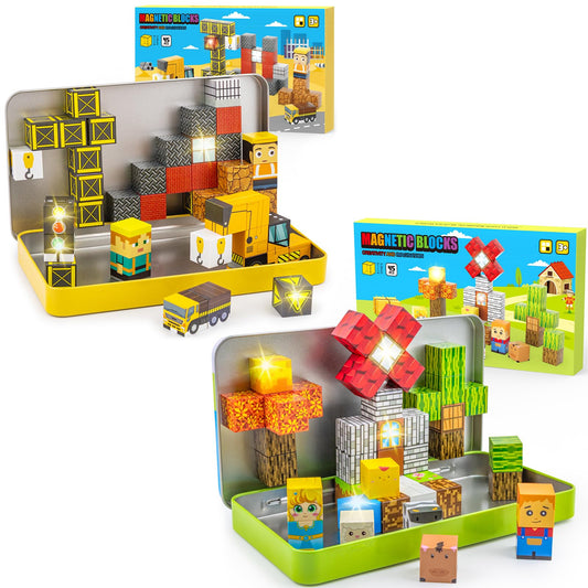 Aywewii Travel Magnetic Blocks 45 PCS Travel Games for Kids Ages 3-5, Magnet Building Cubes STEM Learning Set with Iron Case - Portable Building Toys for Boys and Girls