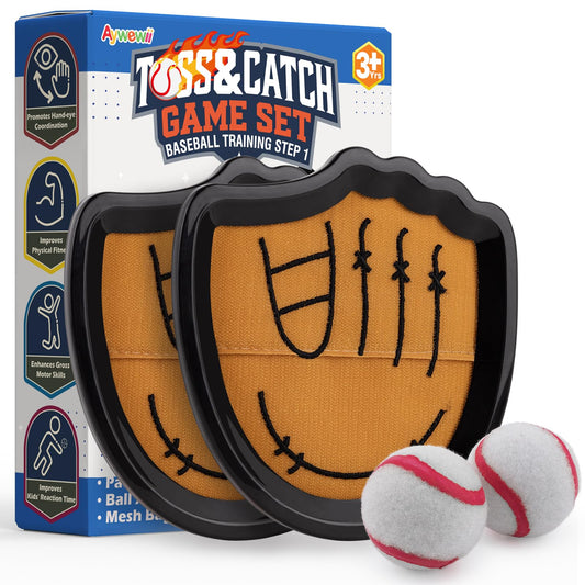 Aywewii Toss and Catch Ball Set Beginner Baseball Training Gloves Beach/Pool Toys Outdoor/Backyard Games for Toddlers and Kids Ages 3-8 Fun Gift for Boys and Girls (Black, 2 Paddles & 2 Balls)