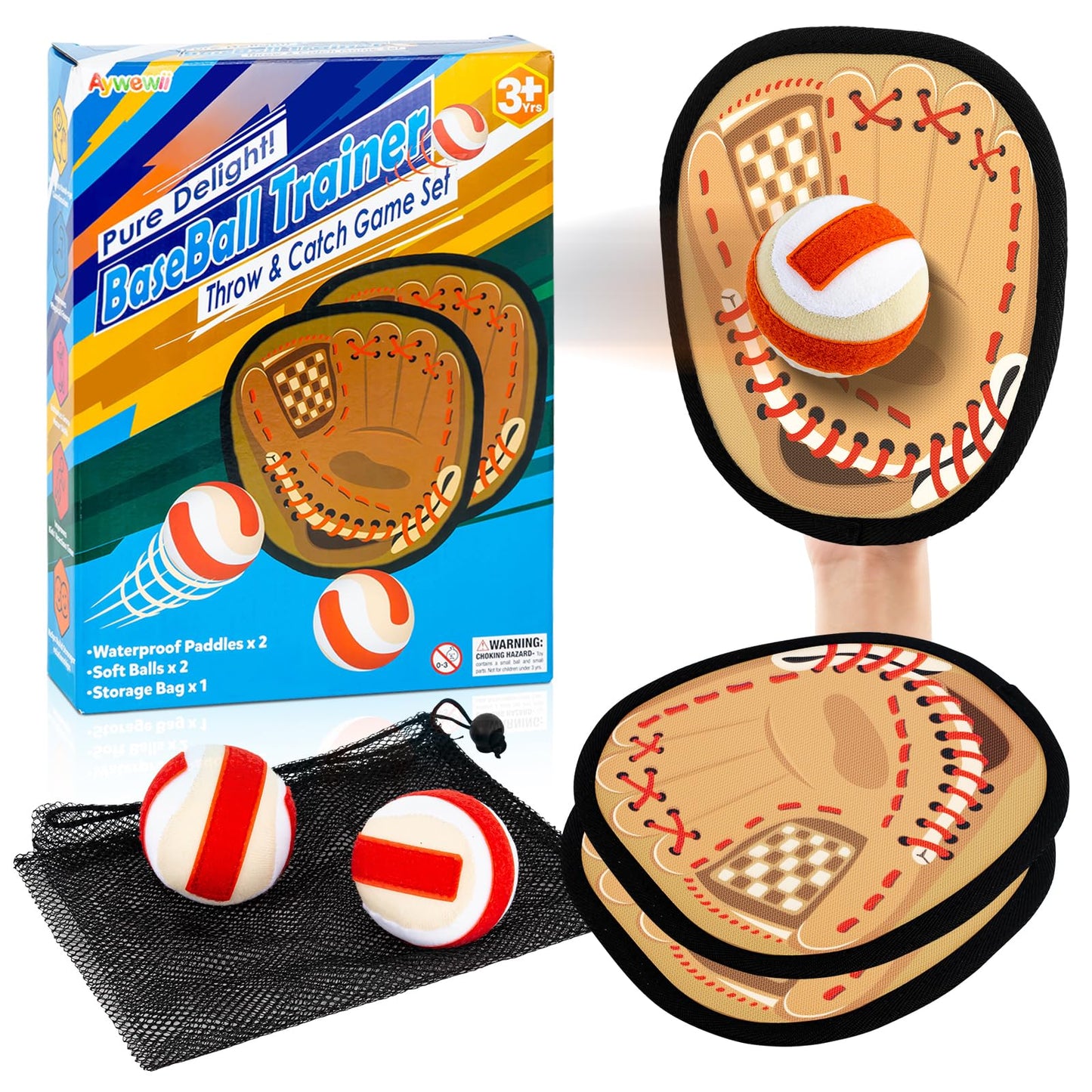 Toss and Catch Ball Game, Kids Toddler Sports Toy for Boys Girls 3 4 5 6 7 8 Year Old, Baseball Glove & Sticky Balls Set for Birthday Xmas Gifts Stocking Stuffer, Great Outdoor Yard Lawn Beach Games