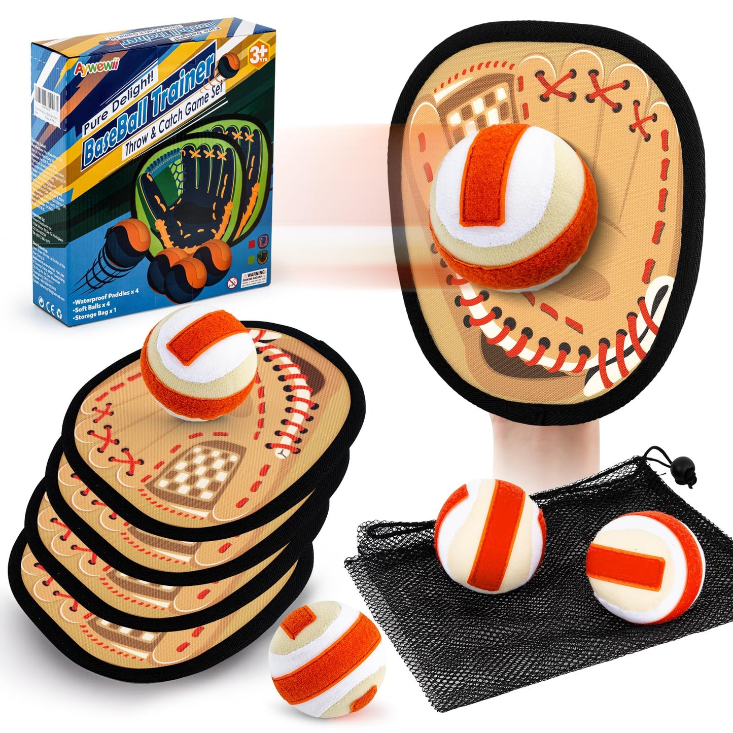 Toss and Catch Ball Game, Kids Toddler Sports Toy for Boys Girls 3 4 5 6 7 8 Year Old, Baseball Glove & Sticky Balls Set for Birthday Xmas Gifts Stocking Stuffer, Great Outdoor Yard Lawn Beach Games