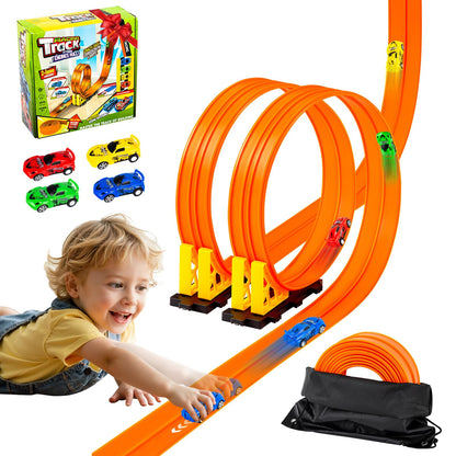 16.4 Ft Flexible Race Track for Kids Outdoor Toys Portable DIY Roll-Up Flex Race Car Track Compatible with Diecast 1/64th Cars Birthday Gifts Easter Basket Stuffers for Kids Boys Girls Ages 3+