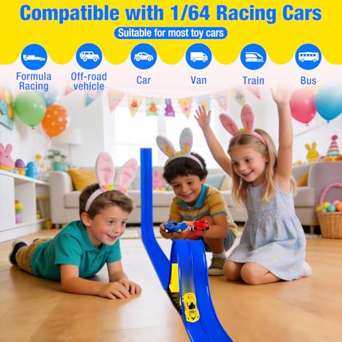 Flex Tracks 16.4 Ft Flexible Race Track for Kids Portable DIY Roll-Up Race Car Track Compatible with Diecast 1/64th Cars Birthday Gifts Easter Basket Stuffers for Kids for Boys Girls Ages 3+
