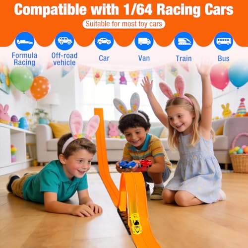 16.4 Ft Flexible Race Track for Kids Outdoor Toys Portable DIY Roll-Up Flex Race Car Track Compatible with Diecast 1/64th Cars Birthday Gifts Easter Basket Stuffers for Kids Boys Girls Ages 3+