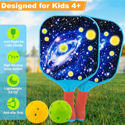 Outdoor Toys for Kids Pickleball Paddles - Outside Beach Yard Games Toy for Kid Ages 4-5-6-7-8-12 Year Old Boys & Girls Gifts, Balls Set of 2, Lightweight & Durable Grip for Small Hands, Beginne