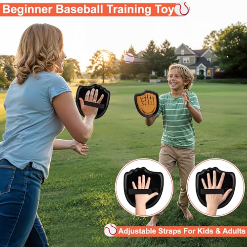 Aywewii Toss and Catch Ball Set Beginner Baseball Training Gloves Beach/Pool Toys Outdoor/Backyard Games for Toddlers and Kids Ages 3-8 Fun Gift for Boys and Girls (Black, 2 Paddles & 2 Balls)