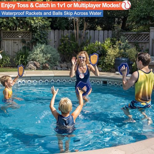 Aywewii Toss and Catch Ball Set Beginner Baseball Training Gloves Beach/Pool Toys Outdoor/Backyard Games for Toddlers and Kids Ages 3-8 Fun Gift for Boys and Girls (Dark Blue, 4 Paddles & 4 Balls)