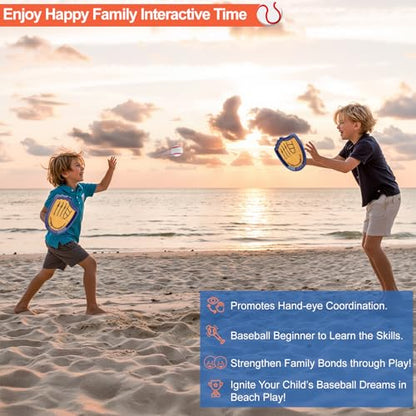 Aywewii Toss and Catch Ball Set Beginner Baseball Training Gloves Beach/Pool Toys Outdoor/Backyard Games for Toddlers and Kids Ages 3-8 Fun Gift for Boys and Girls (Dark Blue, 2 Paddles & 2 Balls)