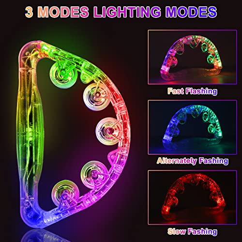 Aywewii LED Tambourine, Light Up Toys Handheld Musical Flashing Tamborine Autism Toys Party Supplies for Thanksgiving Christmas Anniversaries Gifts For Kids Adults Teens(Four Colors are Randomly Sent)