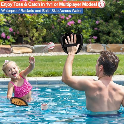 Aywewii Toss and Catch Ball Set Beginner Baseball Training Gloves Beach/Pool Toys Outdoor/Backyard Games for Toddlers and Kids Ages 3-8 Fun Gift for Boys and Girls (Black, 2 Paddles & 2 Balls)