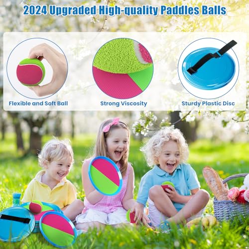 Aywewii Toss and Catch Ball Set Game Kids Outdoor Toys for Beach Pool Yard, Birthday Gift for Boy Girl Ages 3 4 5 6 7 8-12 Year Old, Outside Family Party Camping Games, 6 Paddles 3 Balls & Carry Bag