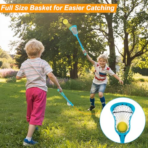 Outdoor Toys Adjustable Kid Lacrosse Stick Set Ball - Toddler Outside Beach Pool Yard Game & Toy for Ages 3+ 4 5 6 7 8 Year Old Boy & Girl Gift for Kids, with Lightweight Easy-Catch & Full Size Basket
