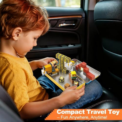 Aywewii Travel Magnetic Blocks 45 PCS Travel Toys for Kids Ages 3-5, Magnet Building Cubes STEM Learning Set with Iron Case - Portable Building Toys for Boys and Girls (Construction Edition 1)