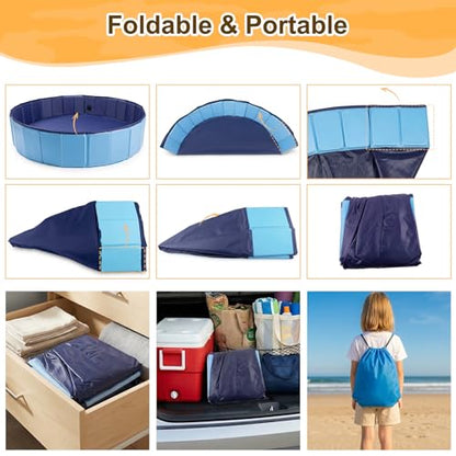 Aywewii Sandbox 48'' Extra Large Foldable Sand Box for Kids Ages 3-8, Portable Sand Pit for Indoor Outdoor Yard Park Camping Beach Toys, Easy Setup with Carry Bag & Drain Cap, Gifts for Boys & Girls