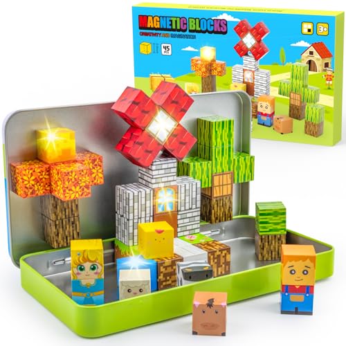 Aywewii Travel Magnetic Blocks 45 PCS Travel Games for Kids Ages 3-5, Magnet Building Cubes STEM Learning Set with Iron Case - Portable Building Toys for Boys and Girls
