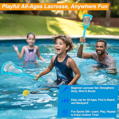 Outdoor Toys Adjustable Kid Lacrosse Stick Set Ball - Toddler Outside Beach Pool Yard Game & Toy for Ages 3+ 4 5 6 7 8 Year Old Boy & Girl Gift for Kids, with Lightweight Easy-Catch & Full Size Basket
