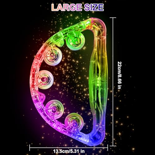 Aywewii LED Tambourine, Light Up Toys Handheld Musical Flashing Tamborine Autism Toys Party Supplies for Thanksgiving Christmas Anniversaries Gifts For Kids Adults Teens(Four Colors are Randomly Sent)