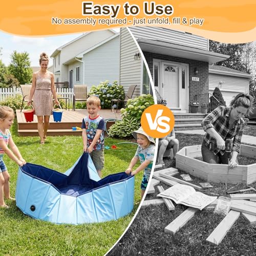 Aywewii Sandbox 48'' Extra Large Foldable Sand Box for Kids Ages 3-8, Portable Sand Pit for Indoor Outdoor Yard Park Camping Beach Toys, Easy Setup with Carry Bag & Drain Cap, Gifts for Boys & Girls