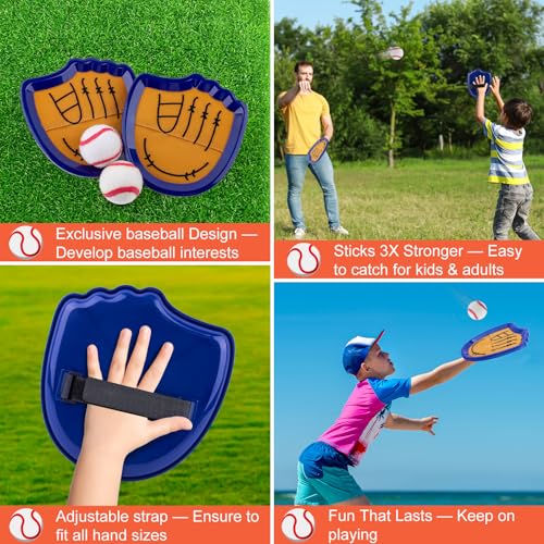 Aywewii Toss and Catch Ball Set Beginner Baseball Training Gloves Beach/Pool Toys Outdoor/Backyard Games for Toddlers and Kids Ages 3-8 Fun Gift for Boys and Girls (Dark Blue, 2 Paddles & 2 Balls)