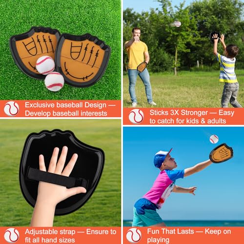 Aywewii Toss and Catch Ball Set Beginner Baseball Training Gloves Beach/Pool Toys Outdoor/Backyard Games for Toddlers and Kids Ages 3-8 Fun Gift for Boys and Girls (Black, 2 Paddles & 2 Balls)