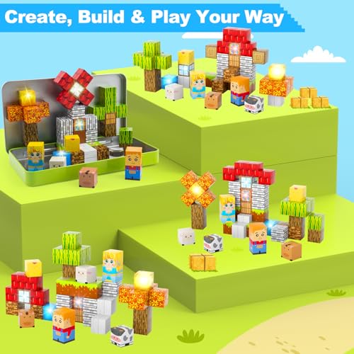 Aywewii Travel Magnetic Blocks 45 PCS Travel Games for Kids Ages 3-5, Magnet Building Cubes STEM Learning Set with Iron Case - Portable Building Toys for Boys and Girls