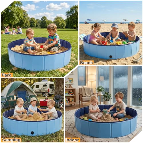 Aywewii Sandbox 48'' Extra Large Foldable Sand Box for Kids Ages 3-8, Portable Sand Pit for Indoor Outdoor Yard Park Camping Beach Toys, Easy Setup with Carry Bag & Drain Cap, Gifts for Boys & Girls