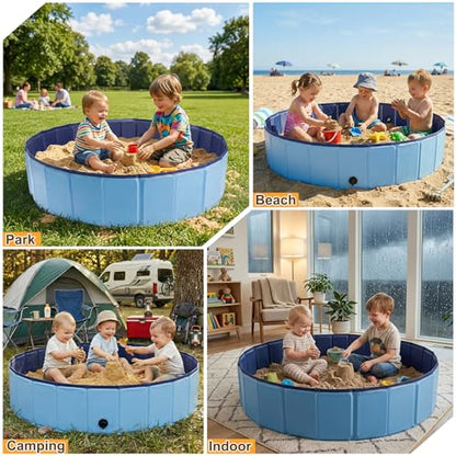 Aywewii Sandbox 48'' Extra Large Foldable Sand Box for Kids Ages 3-8, Portable Sand Pit for Indoor Outdoor Yard Park Camping Beach Toys, Easy Setup with Carry Bag & Drain Cap, Gifts for Boys & Girls