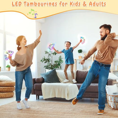 Aywewii LED Tambourines 2 Pack - Light Up Toys Musical Instruments for Kids & Adults, Autism Sensory Products, Birthday Gifts for Boys & Girls, Glow in the Dark Party Supplies (4 Colors Random)