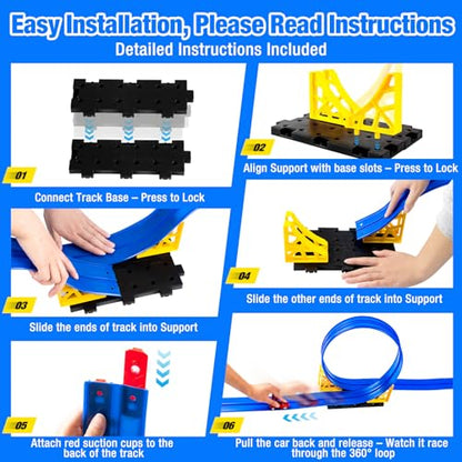 Flex Tracks 16.4 Ft Flexible Race Track for Kids Portable DIY Roll-Up Race Car Track Compatible with Diecast 1/64th Cars Birthday Gifts Easter Basket Stuffers for Kids for Boys Girls Ages 3+