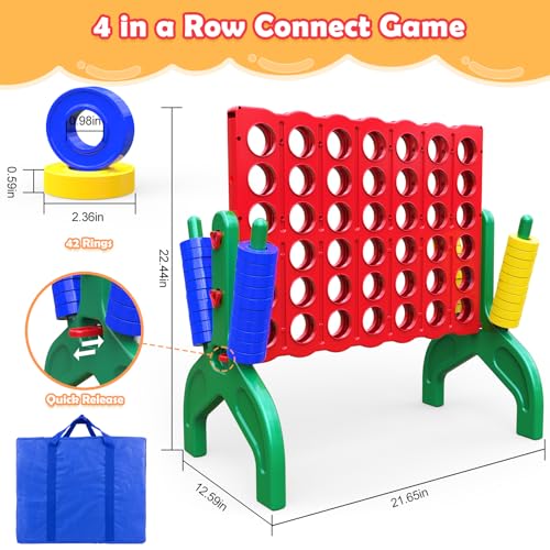 Aywewii 1.9 FT Giant 4-in-A-Row Connect Game 4-to-Score Jumbo Yard Games, Indoor Outdoor Games for Kids, Family Games for Kids and Adults, Tabletop Board Game, Birthday Gift for Boys & Girls