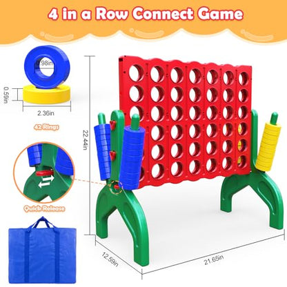 Aywewii 1.9 FT Giant 4-in-A-Row Connect Game 4-to-Score Jumbo Yard Games, Indoor Outdoor Games for Kids, Family Games for Kids and Adults, Tabletop Board Game, Birthday Gift for Boys & Girls