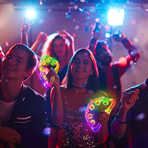 Aywewii LED Tambourines 2 Pack - Light Up Toys Musical Instruments for Kids & Adults, Autism Sensory Products, Birthday Gifts for Boys & Girls, Glow in the Dark Party Supplies (4 Colors Random)