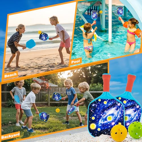 Outdoor Toys for Kids Pickleball Paddles - Outside Beach Yard Games Toy for Kid Ages 4-5-6-7-8-12 Year Old Boys & Girls Gifts, Balls Set of 2, Lightweight & Durable Grip for Small Hands, Beginne