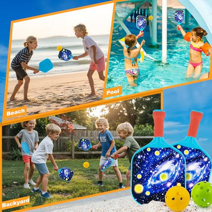 Outdoor Toys for Kids Pickleball Paddles - Outside Beach Yard Games Toy for Kid Ages 4-5-6-7-8-12 Year Old Boys & Girls Gifts, Balls Set of 2, Lightweight & Durable Grip for Small Hands, Beginne