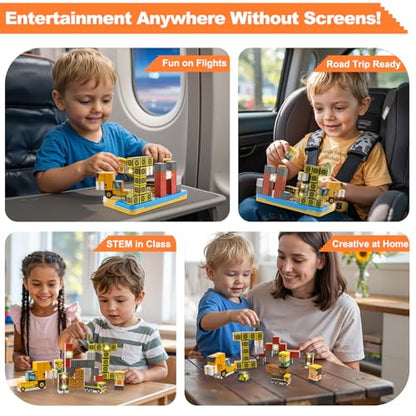 Aywewii Travel Magnetic Blocks 45 PCS Travel Games for Kids Ages 3-5, Magnet Building Cubes STEM Learning Set with Iron Case - Portable Building Toys for Boys and Girls