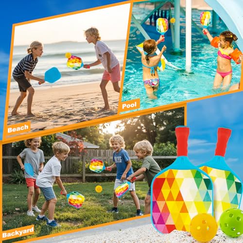 Outdoor Toys for Kids Pickleball Paddles - Outside Beach Yard Games Toy for Kid Ages 4-5-6-7-8-12 Year Old Boys & Girls Gifts, Balls Set of 2, Lightweight & Durable Grip for Small Hands, Beginner