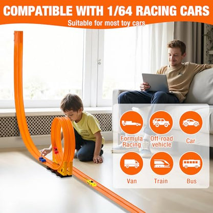 16.4 Ft Flexible Race Track for Kids Outdoor Toys Portable DIY Roll-Up Flex Race Car Track Compatible with Diecast 1/64th Cars Birthday Gifts Easter Basket Stuffers for Kids Boys Girls Ages 3+