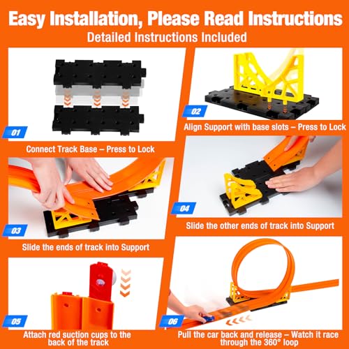 16.4 Ft Flexible Race Track for Kids Outdoor Toys Portable DIY Roll-Up Flex Race Car Track Compatible with Diecast 1/64th Cars Birthday Gifts Easter Basket Stuffers for Kids Boys Girls Ages 3+