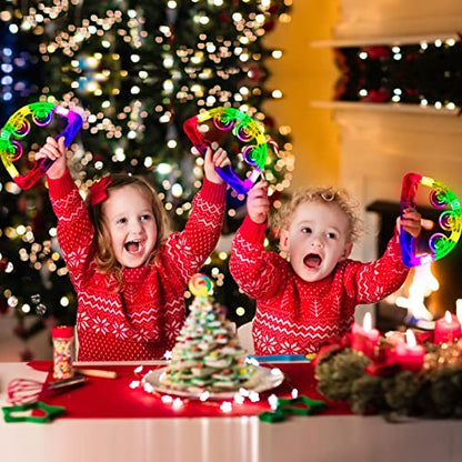 Aywewii LED Tambourine, Light Up Toys Handheld Musical Flashing Tamborine Autism Toys Party Supplies for Thanksgiving Christmas Anniversaries Gifts For Kids Adults Teens(Four Colors are Randomly Sent)