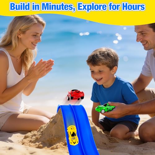 Flex Tracks 16.4 Ft Flexible Race Track for Kids Portable DIY Roll-Up Race Car Track Compatible with Diecast 1/64th Cars Birthday Gifts Easter Basket Stuffers for Kids for Boys Girls Ages 3+
